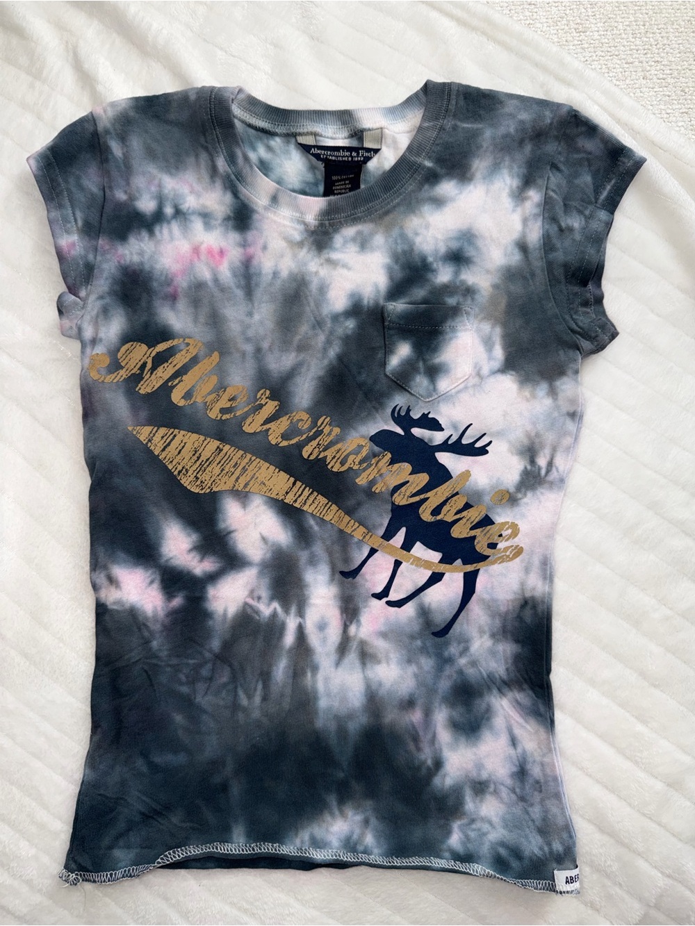 Abercrombie & Fitch Navy, Gray & Pink Tie-Dye Graphic Baby Tee